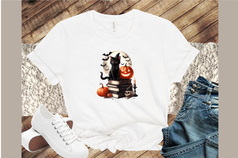 Halloween Black Cat on Books Clipart Sublimation designartist 