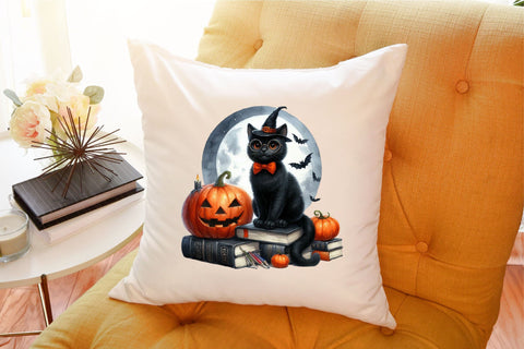 Halloween Black Cat on Books Clipart Sublimation designartist 