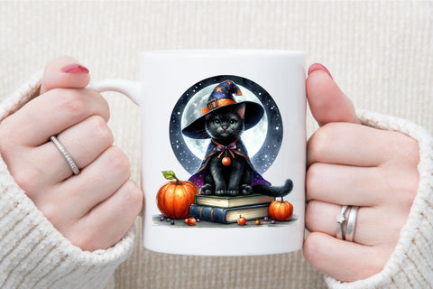 Halloween Black Cat on Books Clipart Sublimation designartist 