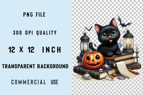 Halloween Black Cat on Books Sublimation Clipart Bundle Sublimation SVGArt 