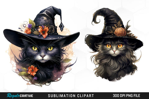 Halloween Black Cat Witch Clipart Bundle Sublimation Regulrcrative 