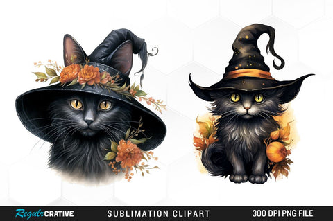 Halloween Black Cat Witch Clipart Bundle Sublimation Regulrcrative 