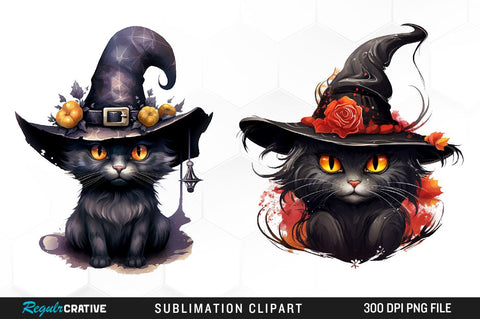 Halloween Black Cat Witch Clipart Bundle Sublimation Regulrcrative 