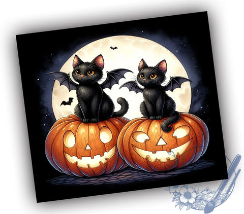 Halloween Black Cats 20oz Skinny Tumbler, Spooky Pumpkin Tumbler Png, Straight & Tapered Tumbler Wrap, Instant Digital Download Sublimation ToriDesigns 