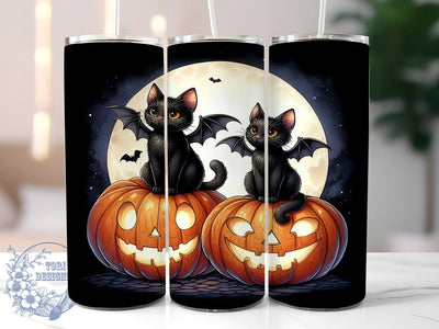 Halloween Black Cats 20oz Skinny Tumbler, Spooky Pumpkin Tumbler Png, Straight & Tapered Tumbler Wrap, Instant Digital Download Sublimation ToriDesigns 