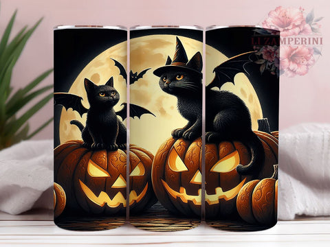 Halloween Black Cats 20oz Tumbler Wrap PNG, Cute Bat Winged Cats Tumbler Png, Straight & Tapered Tumbler Wrap, Instant Digital Download Sublimation Li Zamperini 