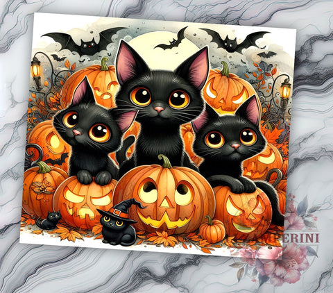 Halloween Black Cats 20oz Tumbler Wrap PNG, Spooky Black Creepy Cats Tumbler PNG Sublimation Design, Straight & Tapered Tumbler Wrap, Instant Digital Download Sublimation Li Zamperini 