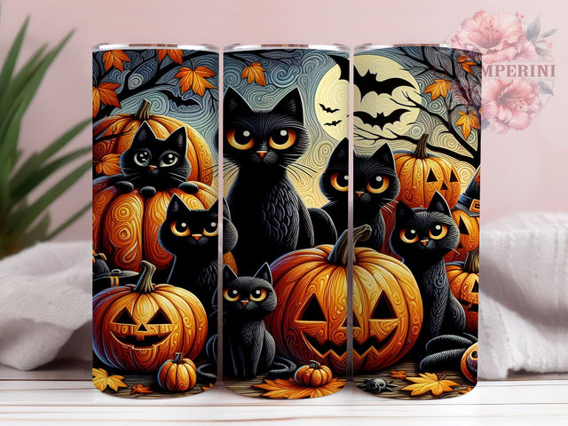 Halloween Black Cats 20oz Tumbler Wrap PNG, Spooky Black Creepy Cats Tumbler PNG Sublimation Design, Straight & Tapered Tumbler Wrap, Instant Digital Download Sublimation Li Zamperini 
