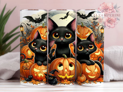Halloween Black Cats 20oz Tumbler Wrap PNG, Spooky Black Creepy Cats Tumbler PNG Sublimation Design, Straight & Tapered Tumbler Wrap, Instant Digital Download Sublimation Li Zamperini 