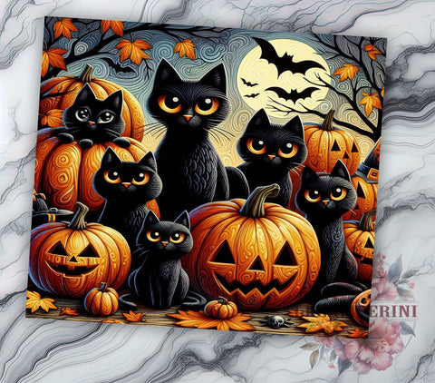 Halloween Black Cats 20oz Tumbler Wrap PNG, Spooky Black Creepy Cats Tumbler PNG Sublimation Design, Straight & Tapered Tumbler Wrap, Instant Digital Download Sublimation Li Zamperini 