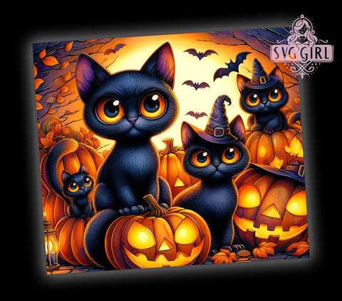 Halloween Black Cats 20oz Tumbler Wrap Sublimation Design, Straight Tapered Tumbler Wrap, Spooky Black Creepy Cats Tumbler Png, Instant Digital Download Sublimation SvggirlplusArt 