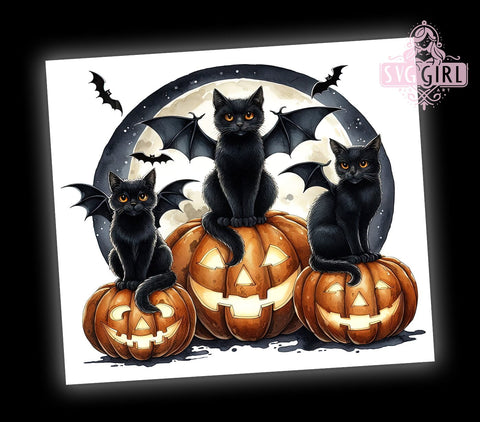 Halloween Black Cats 20oz Tumbler Wrap Sublimation Design, Straight Tapered Tumbler Wrap, Spooky Pumpkin Tumbler Png, Instant Digital Download Sublimation SvggirlplusArt 