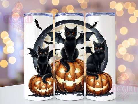 Halloween Black Cats 20oz Tumbler Wrap Sublimation Design, Straight Tapered Tumbler Wrap, Spooky Pumpkin Tumbler Png, Instant Digital Download Sublimation SvggirlplusArt 