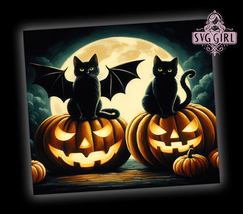 Halloween Black Cats 20oz Tumbler Wrap Sublimation Design, Straight Tapered Tumbler Wrap, Spooky Pumpkin Tumbler Png, Instant Digital Download Sublimation SvggirlplusArt 