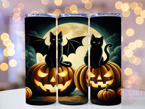 Halloween Black Cats 20oz Tumbler Wrap Sublimation Design, Straight Tapered Tumbler Wrap, Spooky Pumpkin Tumbler Png, Instant Digital Download Sublimation SvggirlplusArt 