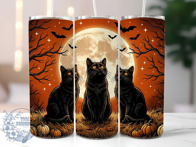Halloween Black Cats Moon 20oz Tumbler, Halloween Black Cats Moon, 20oz Tumbler Wrap, Sublimation Design, Cute Spooky Cat Art, Digital Download, Tumbler PNG, Black Cat Moon Wrap Sublimation ToriDesigns 