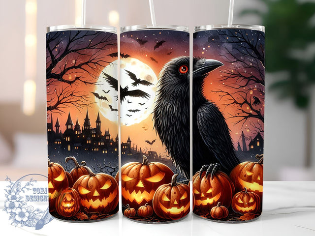Halloween Black Raven 20oz Skinny Tumbler, Gothic Crow Tumbler Png, Straight & Tapered Tumbler Wrap, Instant Digital Download Sublimation ToriDesigns 