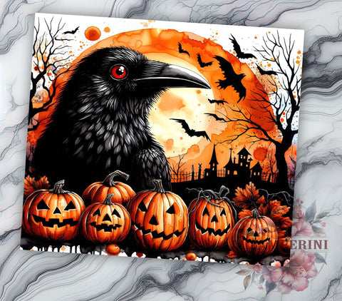 Halloween Black Raven 20oz Tumbler Wrap PNG, Gothic Crow Tumbler Png, Straight & Tapered Tumbler Wrap, Instant Digital Download Sublimation Li Zamperini 