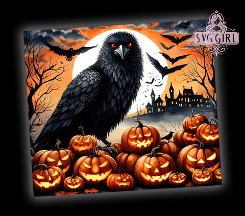 Halloween Black Raven 20oz Tumbler Wrap Sublimation Design, Straight Tapered Tumbler Wrap, Gothic Crow Tumbler Png, Instant Digital Download Sublimation SvggirlplusArt 