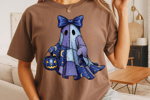 Halloween Blue Ghost PNG| Halloween Patchwork Ghost Sublimation Png. Sublimation CosmosFineArt 
