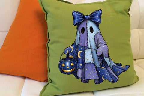Halloween Blue Ghost PNG| Halloween Patchwork Ghost Sublimation Png. Sublimation CosmosFineArt 