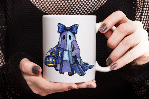 Halloween Blue Ghost PNG| Halloween Patchwork Ghost Sublimation Png. Sublimation CosmosFineArt 
