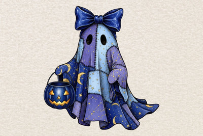 Halloween Blue Ghost PNG| Halloween Patchwork Ghost Sublimation Png. Sublimation CosmosFineArt 
