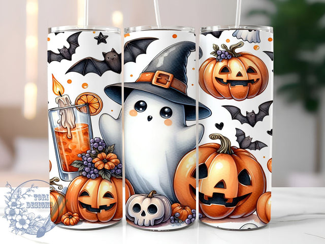 Halloween Boo 20oz Skinny Tumbler PNG, Halloween Ghost Tumbler Sublimation Wrap, Straight & Tapered Tumbler Wrap, Instant Digital Download Sublimation ToriDesigns 