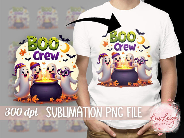 Halloween Boo Crew Sublimation PNG, Cute Ghosts Around Cauldron Sublimation Luvleigh Digitals 