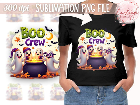 Halloween Boo Crew Sublimation PNG, Cute Ghosts Around Cauldron Sublimation Luvleigh Digitals 