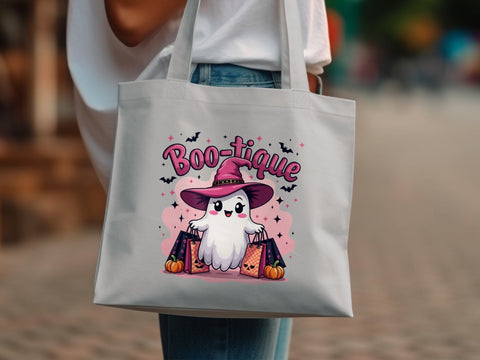 Halloween Boo tique Ghost, Ghost with Witch Hat PNG Sublimation Luvleigh Digitals 