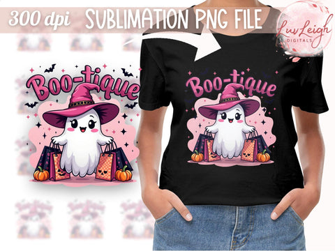Halloween Boo tique Ghost, Ghost with Witch Hat PNG Sublimation Luvleigh Digitals 
