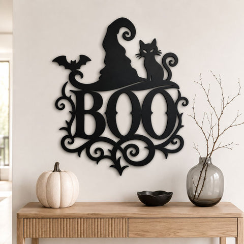 Halloween Boo Witch Hat Cat Laser SVG, DXF, Spooky Metal Sign CNC Plasma Cut File, Bat Wall Decor, Halloween Porch Sign Laser Cut Design SVG HappyDesignStudio 