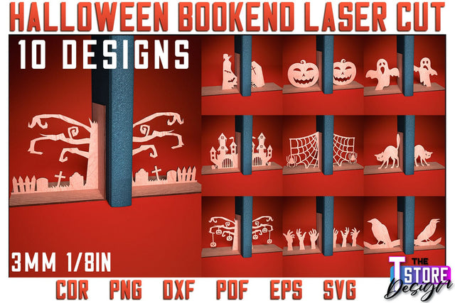 Halloween Bookend Laser Cut Bundle | Halloween Design | Home Décor | Decorative Bookend | CNC Files SVG The T Store Design 