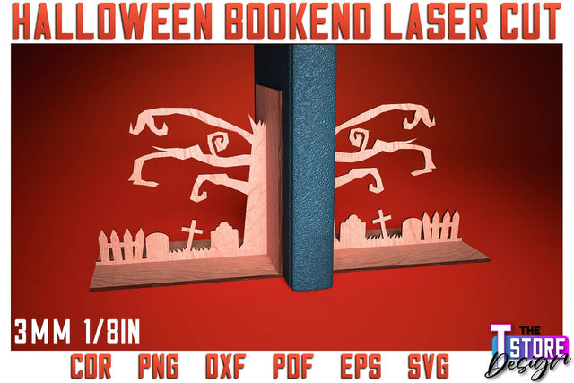 Halloween Bookend Laser Cut | Halloween Design | Home Décor | Decorative Bookend | CNC Files SVG The T Store Design 