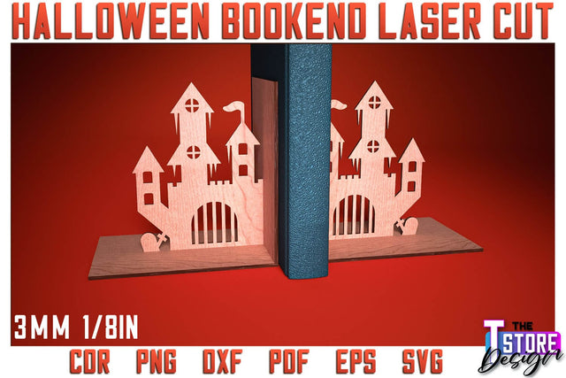 Halloween Bookend Laser Cut | Halloween Design | Home Décor | Decorative Bookend | CNC Files SVG The T Store Design 