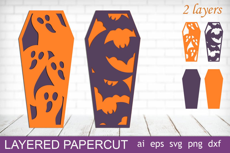 Halloween bookmarks with ghost and bats, Layered papercut svg SVG AnastasiyaArtDesign 