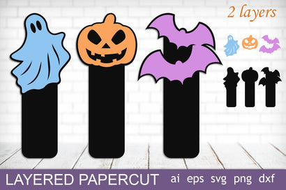 Halloween bookmarks with pumpkin and ghost svg, Layered papercut SVG AnastasiyaArtDesign 