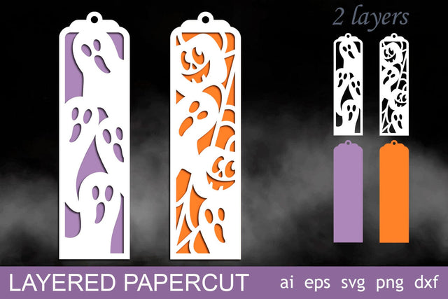 Halloween bookmarks with pumpkin face and ghost, Svg layered papercut SVG AnastasiyaArtDesign 