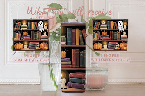 Halloween Bookshelf 20oz Tumbler Wrap Sublimation DesignSVG 