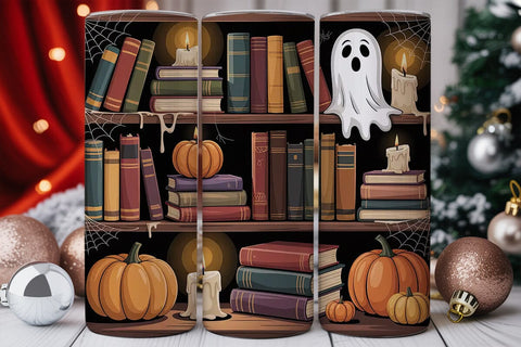 Halloween Bookshelf 20oz Tumbler Wrap Sublimation DesignSVG 