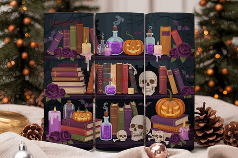Halloween Bookshelf 20oz Tumbler Wrap Sublimation DesignSVG 