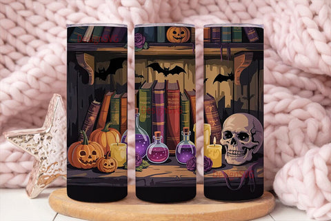 Halloween Bookshelf 20oz Tumbler Wrap Sublimation DesignSVG 