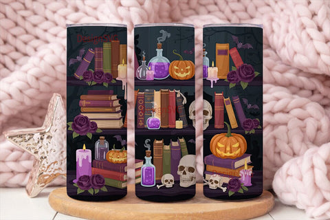 Halloween Bookshelf 20oz Tumbler Wrap Sublimation DesignSVG 