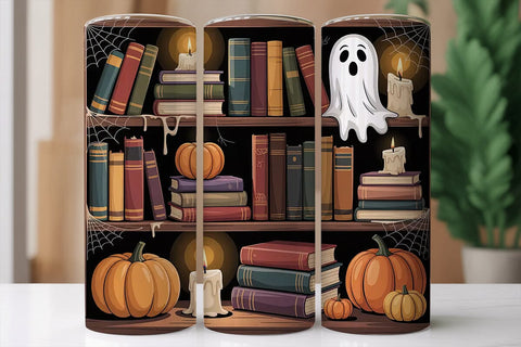 Halloween Bookshelf 20oz Tumbler Wrap Sublimation DesignSVG 