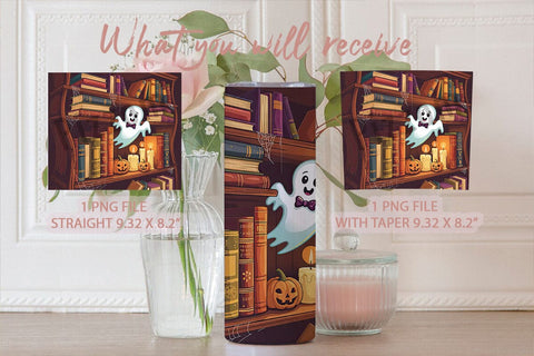 Halloween Bookshelf 20oz Tumbler Wrap Sublimation DesignSVG 