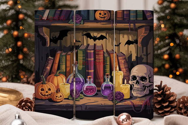 Halloween Bookshelf 20oz Tumbler Wrap Sublimation DesignSVG 