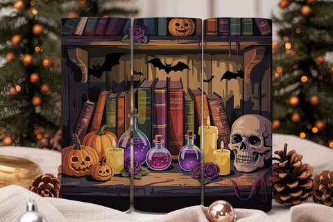 Halloween Bookshelf 20oz Tumbler Wrap Sublimation DesignSVG 