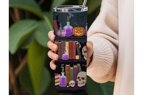 Halloween Bookshelf 20oz Tumbler Wrap Sublimation DesignSVG 