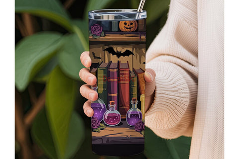 Halloween Bookshelf 20oz Tumbler Wrap Sublimation DesignSVG 